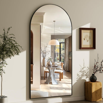 GLSLAND-30x71 inch Wall Mount Arched Full Length Mirror-Aluminum Alloy Frame High Definition-Full Body Mirror for Bedroom or Living Room,Black