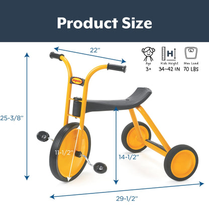 MYRIDER Toddler Trike, Kids Tricycle for Preschool, Daycare, Playground Kids Tricycles, Rubber Tires, Yellow/Black, 12" Midi