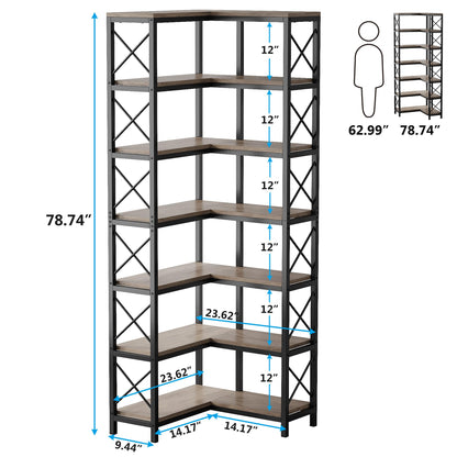 Tribesigns 7-Shelf Corner Bookshelf,Large Modern Corner Bookcase, 7-Tier Tall Corner Shelf Storage Display Rack with Metal Frame for Living Room Home Office (Grey)