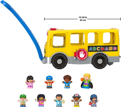 Fisher-Price Little People Toddler Toy Big Yellow School Bus & Community Heroes Set, Musical Pull-Along Vehicle & 9 Figures for Kids Ages 1+ Years