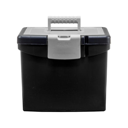 Storex 61504B02C Portable File Box with XL Lid, 11 x 13-1/2 x 11 Inches, Black