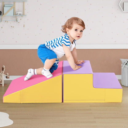 Costzon Climbing Toys for Toddlers, Soft Play Set for Crawling, Climbing, Sliding, Indoor Active Play, 2 PCS Foam Climbing Blocks for Infants Baby Kids (Rose+Yellow)