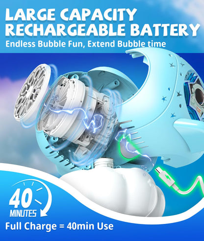 Bubble Machine - Bubble Maker for Kids with Larger Bubbles Design, USB-C Rechargeable, 600ml Capacity, LED Light - Bubble Toys Gifts Ages 3+ for Boys, Girls, Outdoor, Birthday, Party