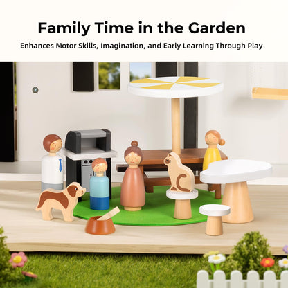 OOOK Wooden Dollhouse, Modern Doll House with 66Pcs Luxurious Furniture Accessories, Including Dolls and Pet Sets, Wood Dollhouse Toy for Boys and Girls 3+