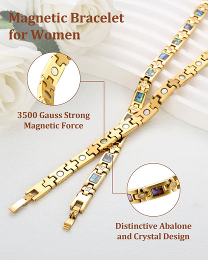 MagEnergy Magnetic Bracelet for Women, Gold Titanium Steel Strength Magnetic Bracelet with Sizing Tool, Adjustable Jewelry Gifts