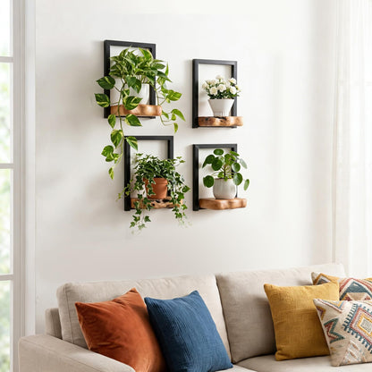 JOLLYMER Natural Edge Cedar Wood 2 Pack Wall Plant Holders, Window Planters Shelves, Indoor Plants Stands, Wall Decor Planter Hanging Shelf,12x9x5 inches