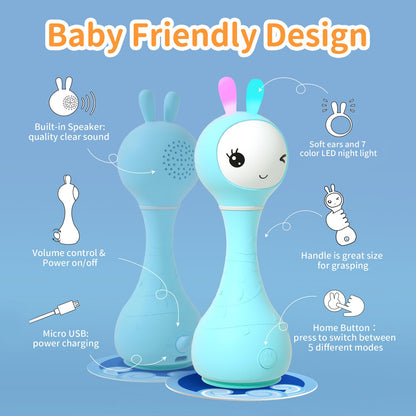 alilo Smarty Bunny Baby Rattle Musical Light Up Toys, Infants Newborns Baby Toys 0-3-6-12-18-24 Months,1 Year Old Boy Girl Easter Gifts, 4 Music Modes and Color Recognition Function with 9 Color Card