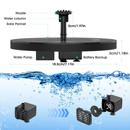 AISITIN 3.5W Solar Fountain Pump Built-in 1500mAh Battery, Bird Bath Fountain with 6 Nozzles, Solar Floating Water Pump for Bird Bath, Fish Tank, Pond, Pool, Garden and Outdoor