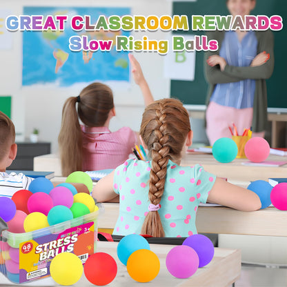 48 Pack Slow Rising Stress Ball,Stress Balls for Kids Adults,Stretchy Fidget Toys for Anxiety Relief,Hand Therapy Sensory Squishy Ball,Squishy Toys,Treasure Prize Box Toys for Kids Classroom