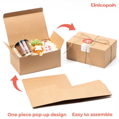 UnicoPak 18 Pack 9x6x4 Gift Boxes Bulk Brown Kraft Gift Boxes with Lids for Presents for Gifts Birthday Wedding Bridesmaid Proposal Valentines Christmas