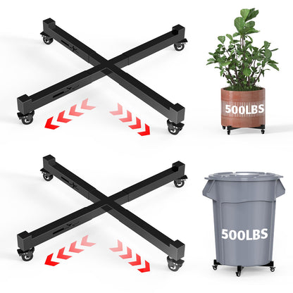 GLISWAM 2Pack Plant Caddy with Wheels, Adjustable 14in to 21inch Heavy Duty Rolling Plant Dolly, Metal Plant Stand with 4 Lockable Caster Wheels, for Indoor Outdoor Pots Planter, Holds Up to 500 Lbs