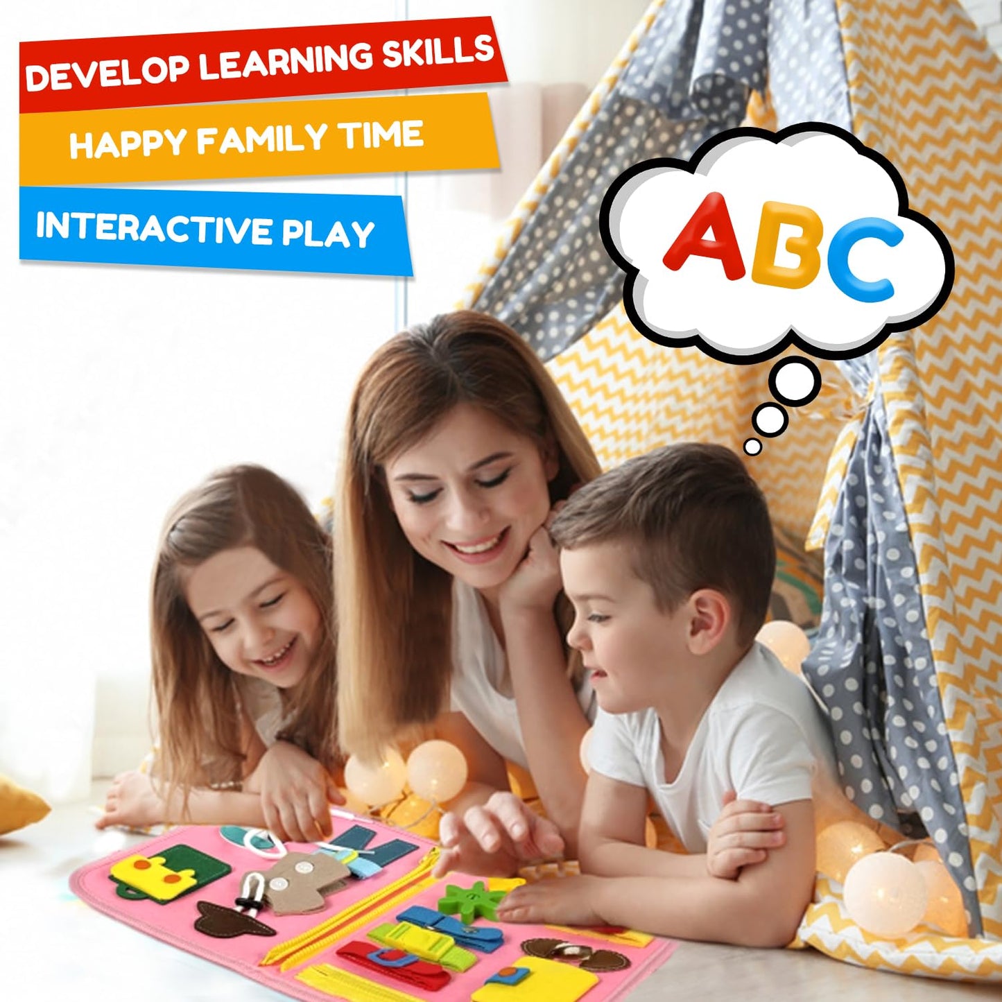 Qizfun Toddler Busy Board Montessori Toys – Sensory Busy Book, Educational Learning Travel Toy for Airplane & Car, Keeps Toddlers Engaged, Birthday Gifts for Toddler Girls