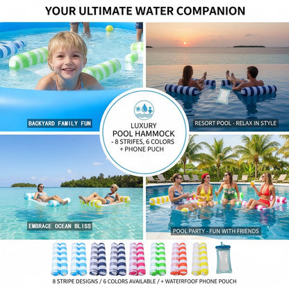 8 Pack Pool Hammock Upgrated Water Pool Floats, 4-in-1 (Hammock, Saddle, Lounge Chair, Drifter) Multi-Purpose Water Pool Float, Non-Stick PVC Material