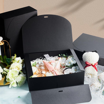 Kucoele 15 PCS Gift Boxes with Lids, 10.6 x 7.8 x 3.1 Inches Bridesmaid Gift Boxes, Black Proposal Boxes with Ribbons for Wedding, Birthday, Graduation Present Packaging