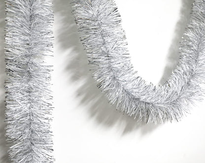 CareCheer 25 Feet Christmas Tree Tinsel Garland Metallic Twist Garland Sparkly Foil Streamer for Mardi Gras Parade Floats Christmas New Year Wedding Birthday, 4" x 25' (Silver & White)