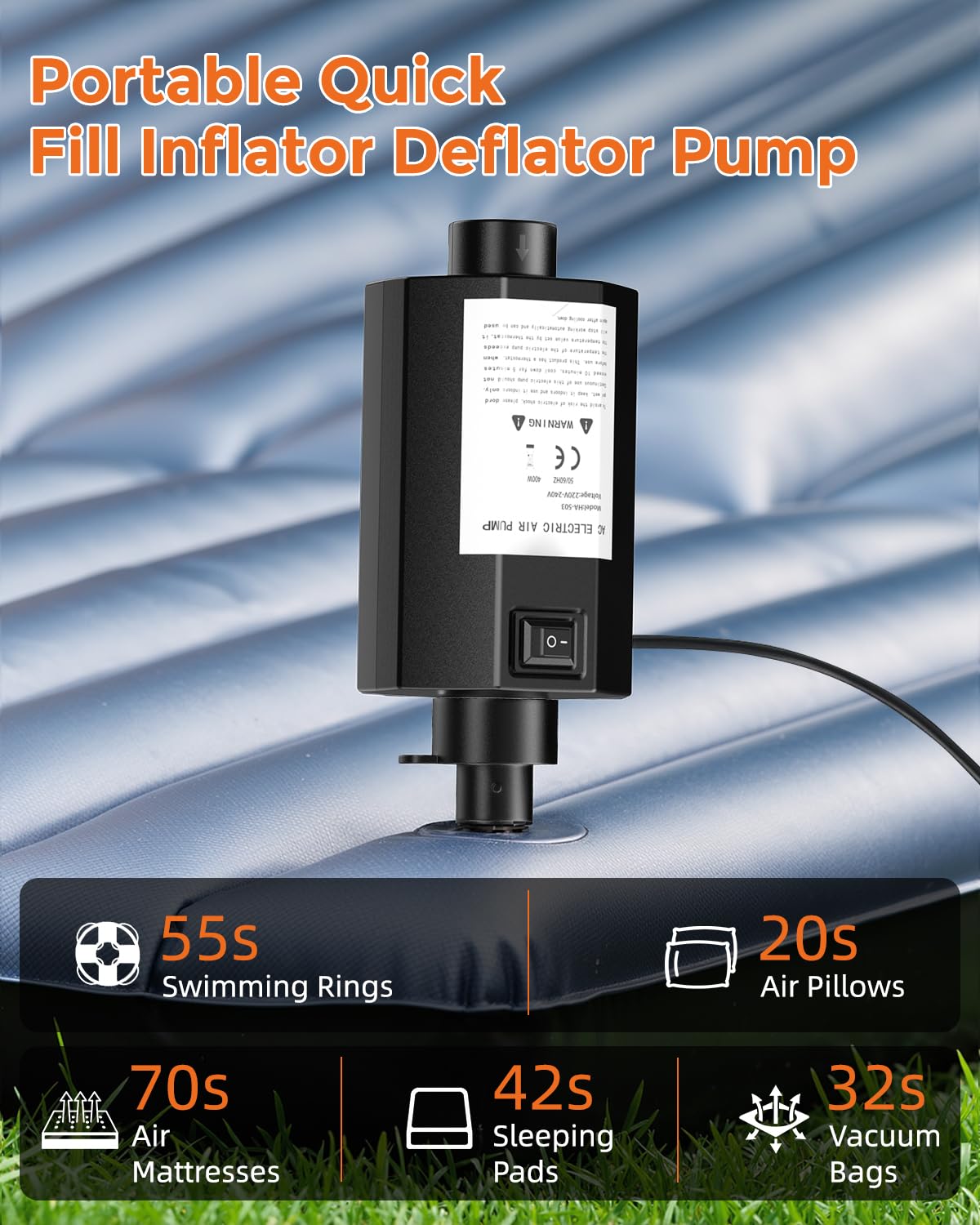 Fumxi Electric Air Pump for Inflatables Pool Toys: Compact Size AC110-120V, Quick-Fill Inflator Deflator for Air Mattress Beds, Tanning Pool Float, Boats 5 Nozzles 2.0PSI, 200W