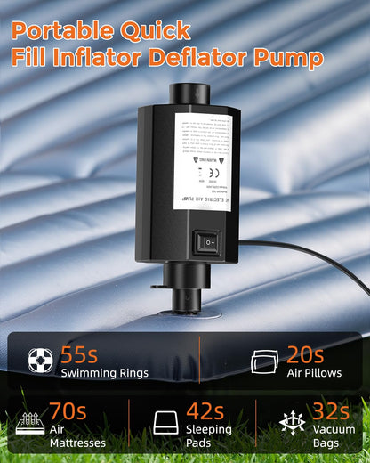 Fumxi Electric Air Pump for Inflatables Pool Toys: Compact Size AC110-120V, Quick-Fill Inflator Deflator for Air Mattress Beds, Tanning Pool Float, Boats 5 Nozzles 2.0PSI, 200W