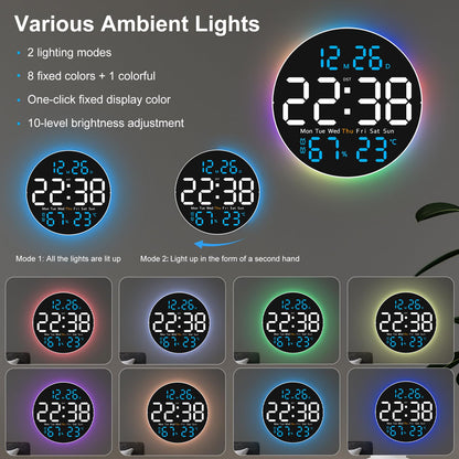 JoFomp 10" Large Digital Wall Clock with Remote Control, LED Display, Plug-in Digital Alarm Clock, Auto Brightness, DST, Temperature, Humidity, Applied to Classroom, Bedroom, Living Room, Office, Gym
