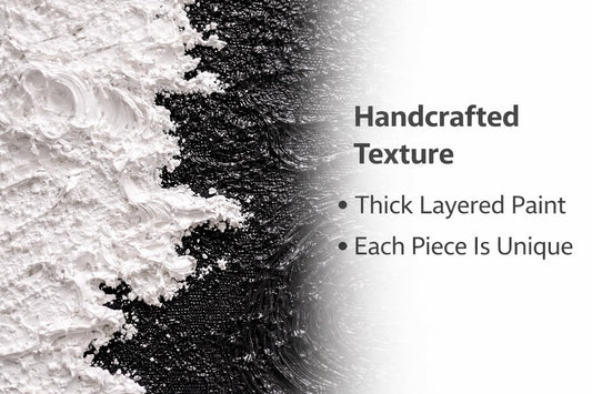 HONGRUIFAN Handmade Textured Canvas Wall Art 24x24 Inches, Black and White Abstract Art, Handcrafted Cotton Canvas, Ready to Hang