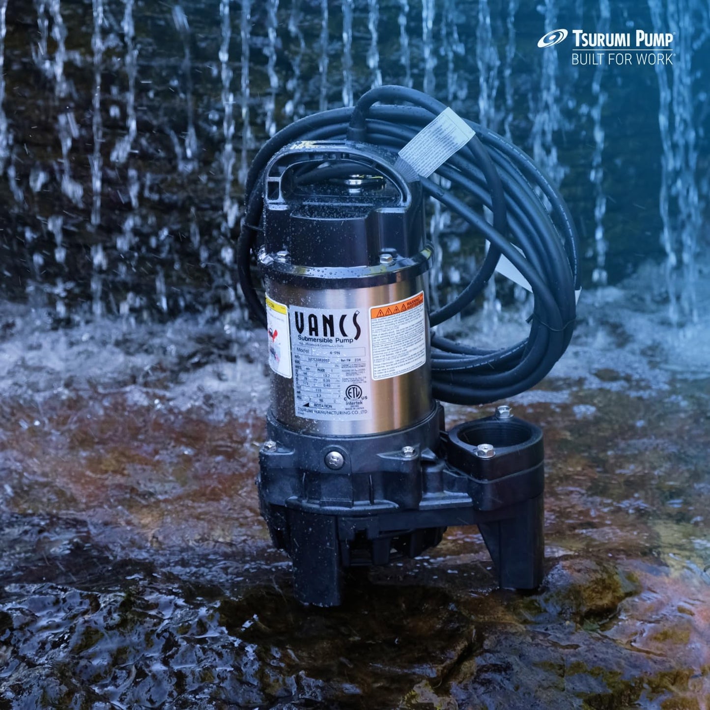 Tsurumi Pump 4-PN | Submersible Pond Pump/Waterfall Pump | 1/2 HP, 115V, 2 in Discharge | Ideal Water Feature Pump for Ponds, Fountains, Waterfalls | 80 GPM / 4800GPH