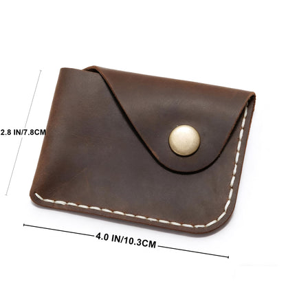 Handmade Genuine Leather Card Holder with Snap Closure - Ultra Slim Minimalist Wallet, Hand-Stitched Compact Front Pocket Card Case for Men & Women (Dark Coffee)