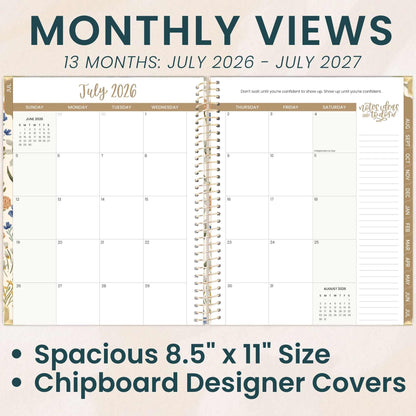 bloom daily planners HARDCOVER Planner 2026-2027 (8.5" x 11") Academic Year (July 2026 - July 2027) - 13 Months Task Goal Planner for Women - Monthly & Weekly Agenda Book - Whimsical Wildflowers