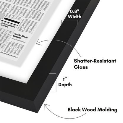 Americanflat 15x26 Newspaper Frame with Shatter-Resistant Glass - Use as 11x22 Newspaper Frame - Signature Float Collection - Engineered Wood Molding - Floating Frames for Wall Display - Black