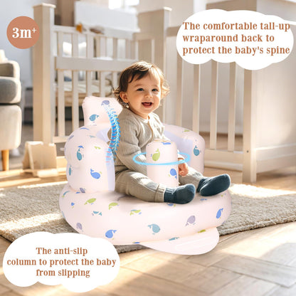 AirSwim Inflatable Baby Seat with Detachable Canopy and Built-in Pump, Inflatable Baby Chair for Babies 3 Months and Up, Sit Me Up Chair for Outdoor Indoor, Bumbo Seat for Infants, Whale