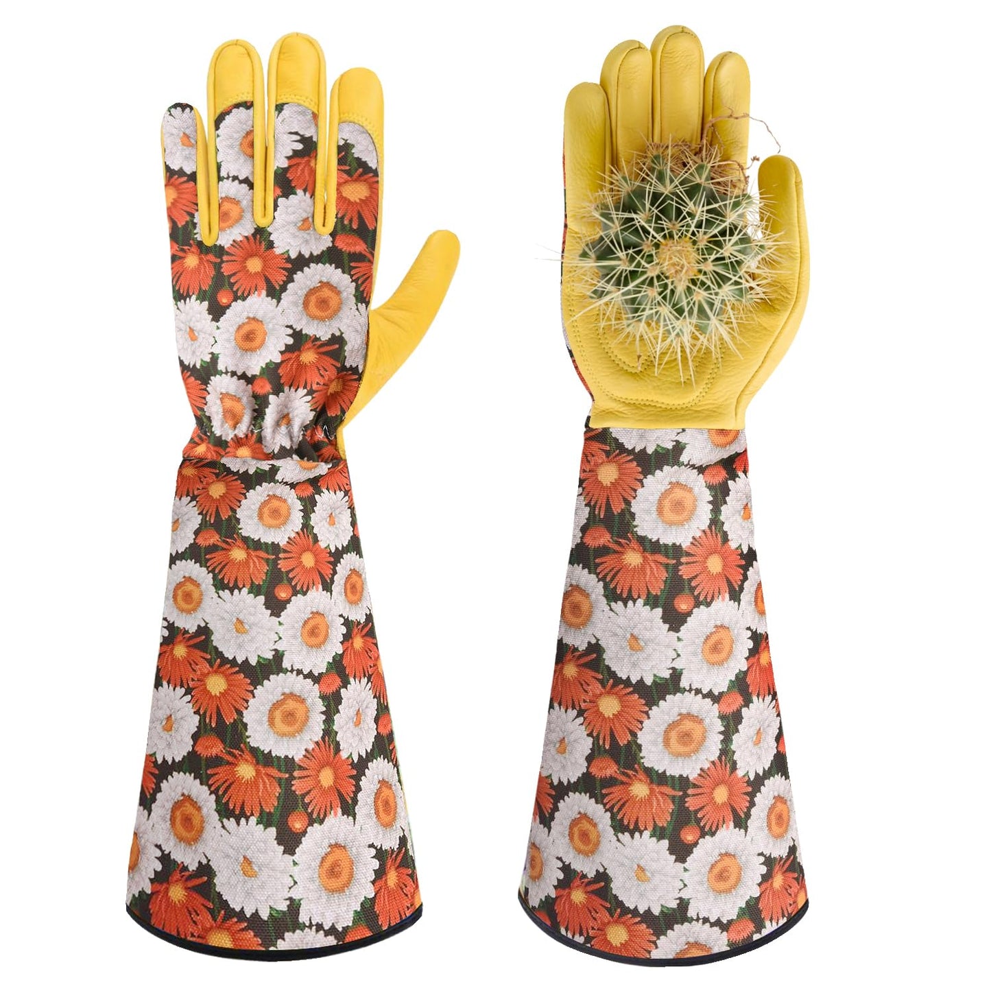 WOHEER Long Gardening Gloves for Women Thorn Proof,Rose Pruning Cowhide Leather Garden Glove for Cactus, Rose and Blackberry（Medium, Brownish）