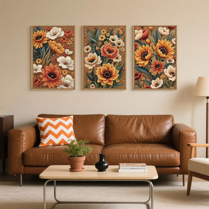 BICERE Large Boho Flower Botanical Framed Canvas Wall Art,Abstract Floral Wall Decor,Embroidery Plant Wall Painting,Bloom Wildflower Artwork for Living Room,Bedroom,Dining Room,Office -24"x36"x3