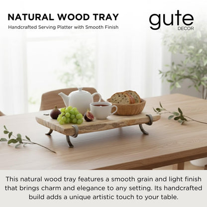Petrified Wood Serving Board, Rustic Handcrafted Natural with Industrial Forged Metal Legs | Live Edge Charcuterie Platter | Kitchen Dining Table Organizer & Centerpiece Display Tray | 15.7"x9.8"x3.9"
