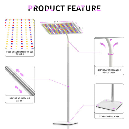 BESTVA 18W Grow Lights for Indoor Plants with Stand, Full Spectrum LED Plant Light for Indoor Plants,12-59 Inches Height Adjustable Growing Lamp with Auto On/Off Timer 4H/8H/12H, 4 Dimmable Brightnes