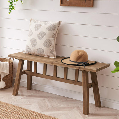 Wnutrees 43" Solid Wood Bench, Farmhouse Rustic Entryway Bench Seat for Dining Room, Hallway, End of Bed, Handcrafted Finish, Natural