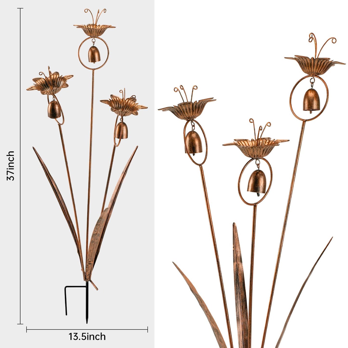WSgift Metal Calla Lilies Flowers with Bells for Outside Yard Art Bronze Wind Chime