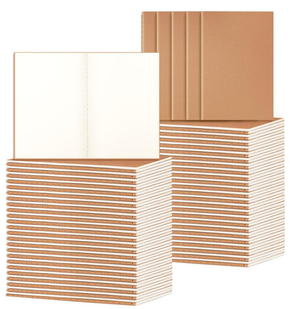 ALKALO 100 Pack A5 Blank Kraft Notebooks Bulk, Journaling Notebooks, Soft Cover Composition Notebook, 8.3x5.5 Inches 60 Pages Travel Journal Notebooks Set for Work, School, Student, Kids, Writing
