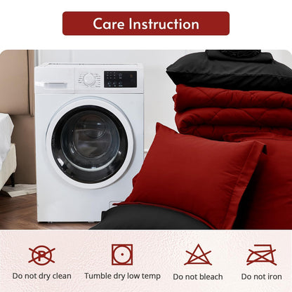 MUXHOMO 7 Pieces Queen Comforter Set, Reversible Bed in a Bag Queen Size, All Season Bedding Set with Comforter, Flat Sheet, Fitted Sheet, Pillowcases & Shams, Red & Black