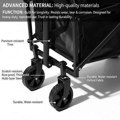 Opkkcun 120L Small Collapsible Wagon Cart Foldable Garden Cart with All Terrain Wheels, Lightweight Portable Utility Wagon for Beach, Camping, Grocery, Shopping, Outdoor Sports