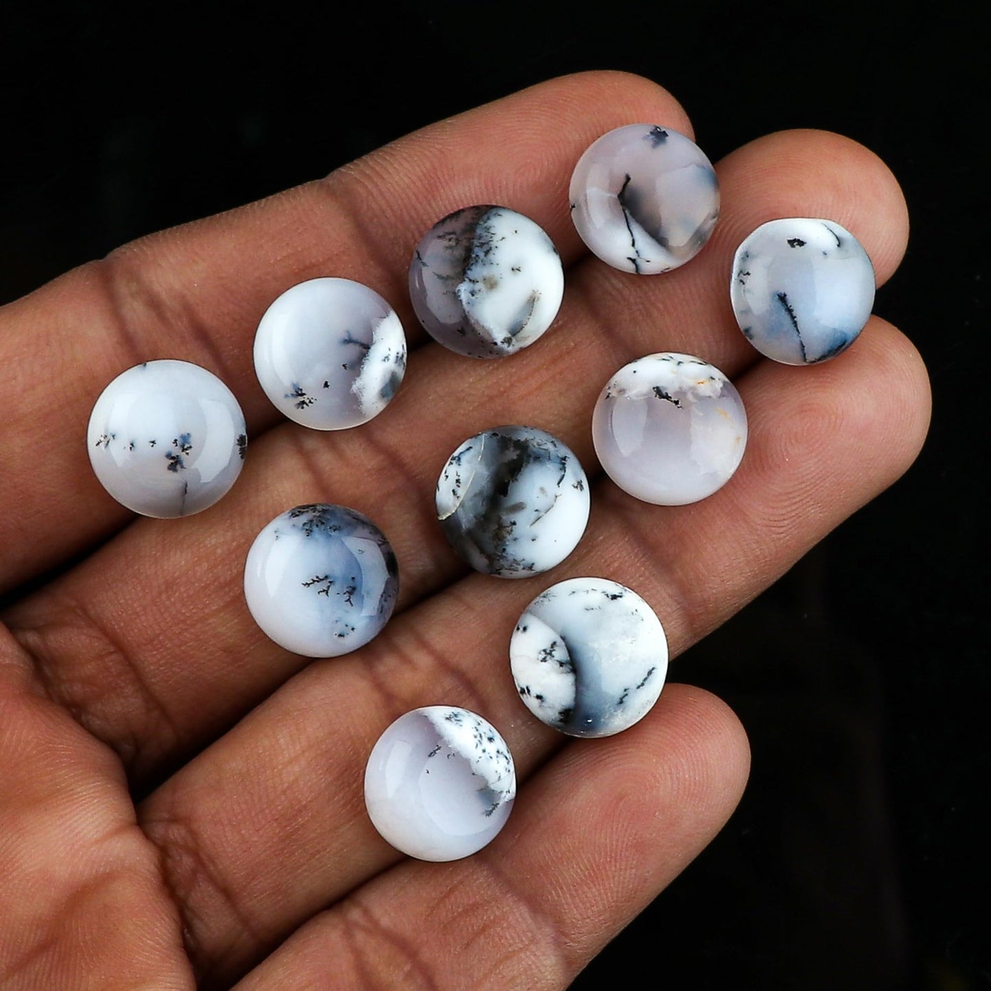 2 PCS, 12 MM, Natural Dendrite Opal Gemstone, Round Shape, Wire Wrapping Jewelry Making Stone Supply, Chakra Energy Healing Real Crystal, Birthstone, Gem Collection Wholesale deal