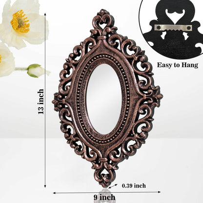 Cityelf 2 Set Oval Wood Carved Wall Mirror Baroque 3D Relief Rustic Home Decor Small Decorative Hanging Mirrors for Living Room, Bedroom Entrance Wall Sculpture