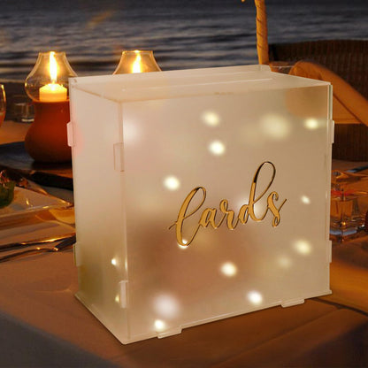 OurWarm Acrylic Wedding Card Box with String Light, Frosted Gift Card Box for Wedding Decorations for Reception, Money Box for Bridal Shower Decorations Party Reception Anniversary