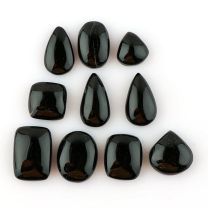CRYSTALINES 10pcs, Wholesale Natural Black Onyx Gemstones, Bulk Flatback Cabochon, Polished Lapidary Stones for Jewelry Making, Healing Crystals Supplies, Wire Wrapping, Gem Collection
