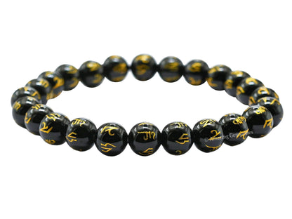 Amazing Gemstone Crystal Bracelet for Women Men's Gifts - Protection Healing Crystal Bracelet - 8mm Gemstone Beaded Stretchable Bracelet Pulseras Para Hombres Mujer Stocking Stuffers Mothers Day Gift (Black Agate (Om Mani Padme Hum))