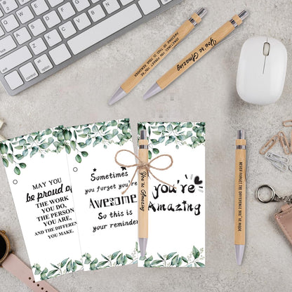 30 Sets Employee Appreciation Gifts Bulk Teacher Thank You Gifts Motivational Bamboo Pens with Appreciation Cards Gift for Teacher Student Coworker Colleague Team