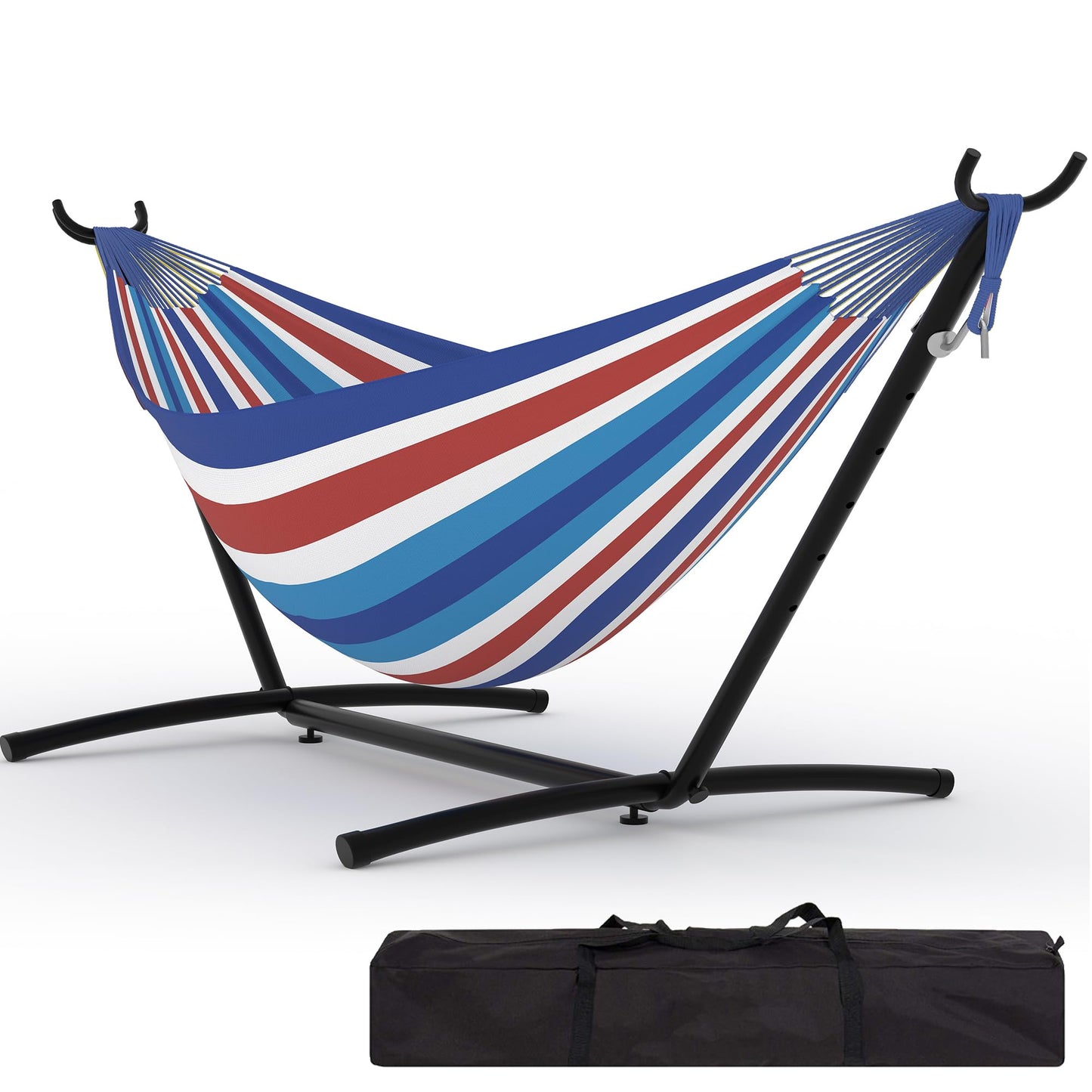 Double Hammocks with Stand for Outside, Portable Space Saving Heavy-Duty Steel Stand for Indoor Outdoor Patio with Carrying Bag, 450 lbs Capacity