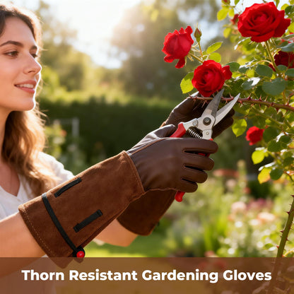 Aegend Women’s Garden Gloves, Long Elbow Cuff Adjustable Strap, Sun & Dirt Protection, Cowhide Leather, Breathable Comfortable for Gardening, Fit Small Hands for Gardeners (Brown, S)