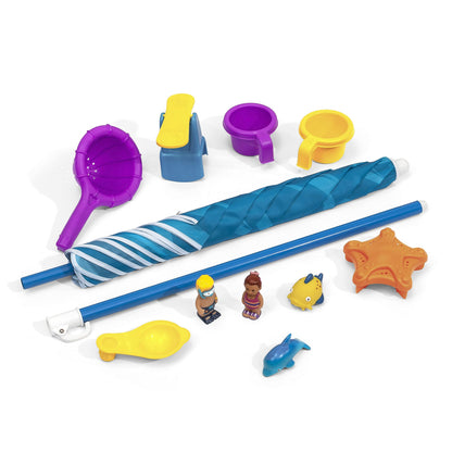 Step 2 Spill & Splash Seaway Water Table for Kids, Two-Tier Outdoor Kids Water Sensory Table with Umbrella, Ages 1.5+ Years Old, 11 Piece Water Toy Accessories