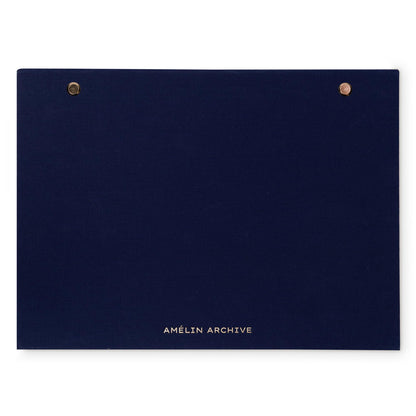Amélin Archive 8" x 11" Weekly Desktop Planner with 55 Perforated Sheets, Navy Bookcloth Header & Back, Gold Post Binding, Undated Tear-Off Pad with Notes Section (Omega)