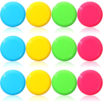 Hiboom Kids Flying Discs 3.4 Inch Mini Flying Disks Bulk Flyer Toy for Outdoor Pets Dog Yard Lawn Games Party Kindergarten Teaching Favors, 4 Colors (12 Pcs)