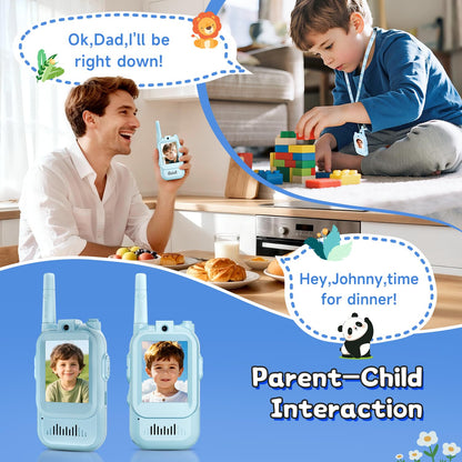Video Walkie Talkies for Kids, Handheld 2 Pack Rechargeable Video Intercom Kids Walkies Talkies, Indoor Outdoor Toys for Family Games, Outside, Camping, Hiking for Boys Girls Ages 3-12 (Blue/Blue)