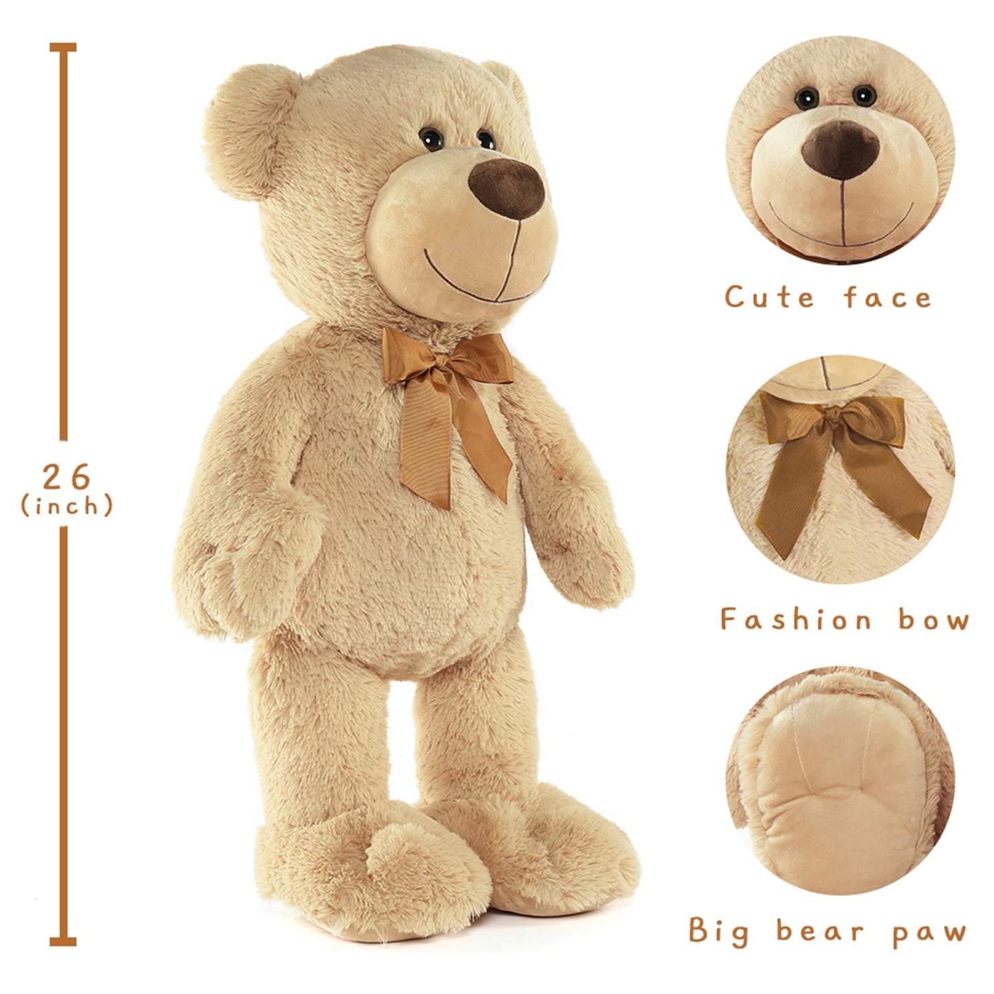Tezituor Brown Teddy Bear Stuffed Animal, 26 inch Large Stuffed Teddy Bear Plush for Girl Boys Girlfriend, Soft Teddy Bear Toy Gift for Baby Shower, Birthday